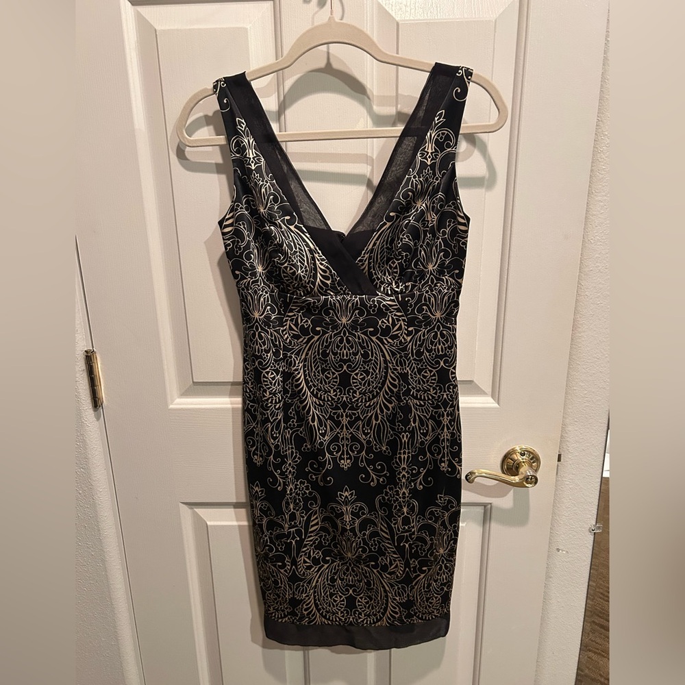 Vintage Jones New York Black and Gold Silk Dress
